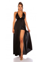 Sexy satijn-look maxi jurk met open rug zwart